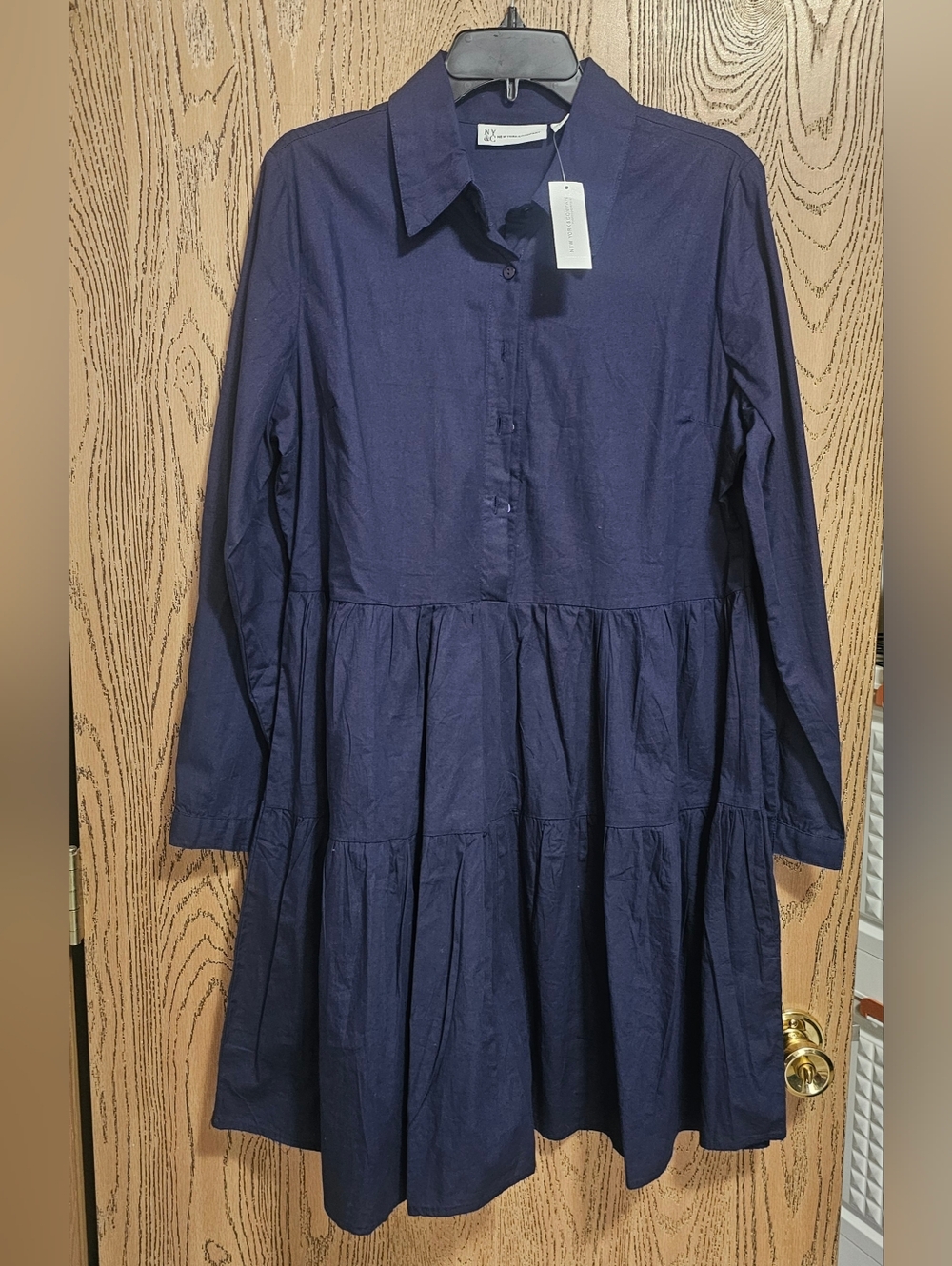 Navy Tiered Button-Front Shirt Dress